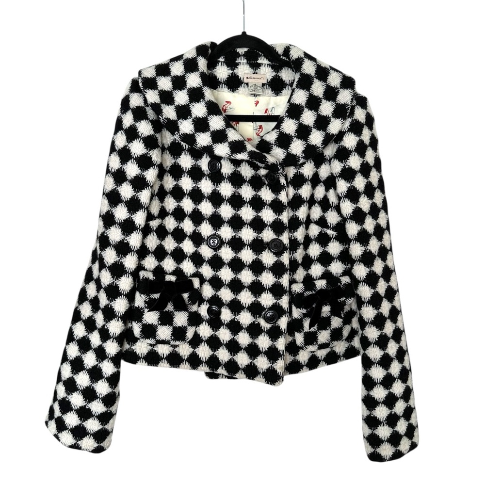ELEVESES Anthropologie Harlequin Diamond Check Coat Wool Blend Cropped 8